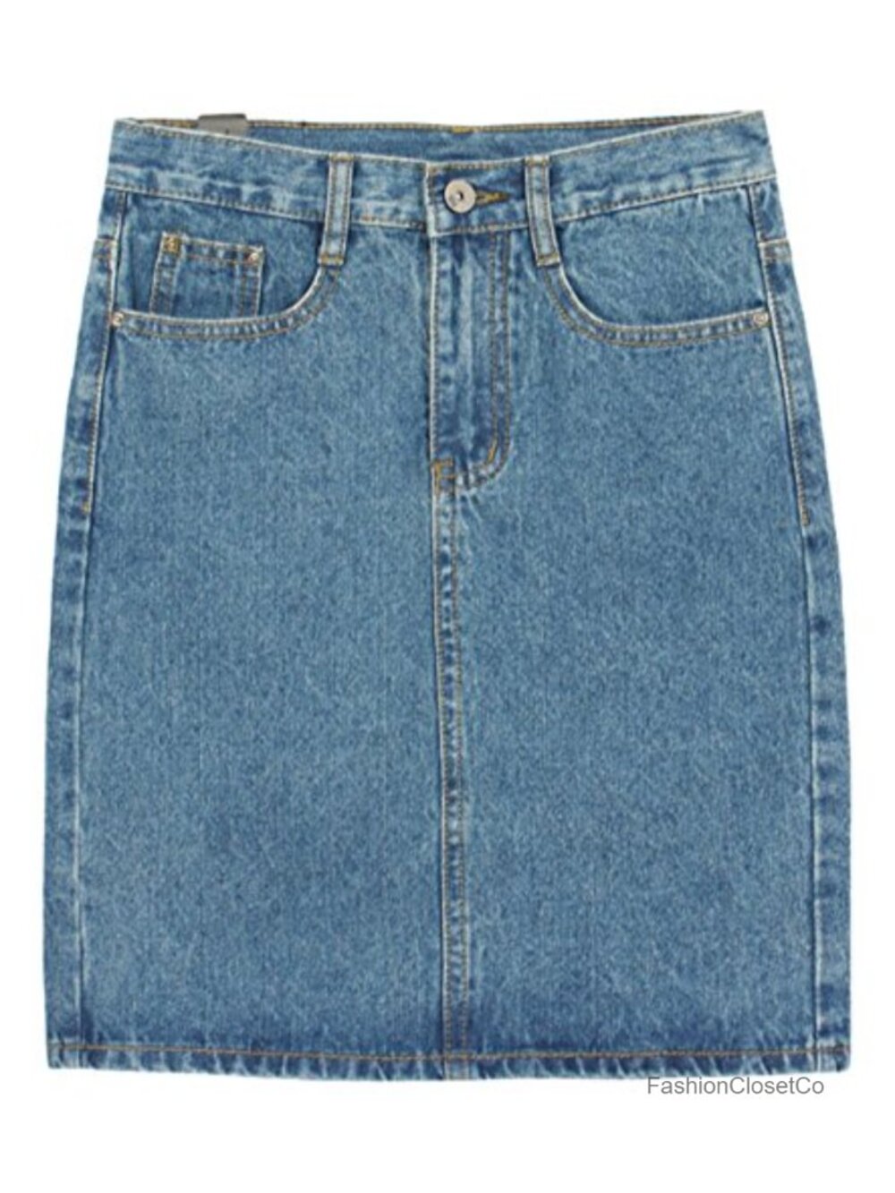 High Waisted Denim Skirt with Pockets and Slit